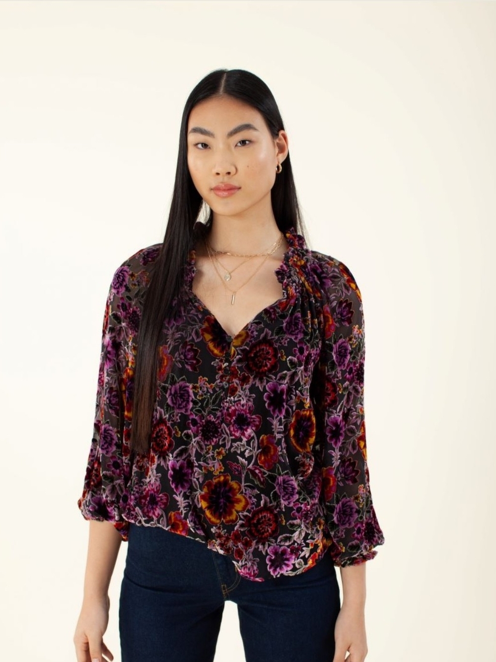 HALE BOB Floral velvet blouse size S Top Style 28RS2260